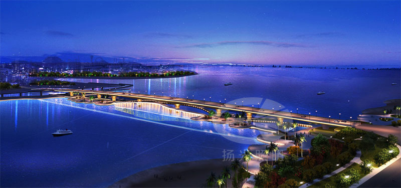橋梁夜景燈光設(shè)計(jì)鳥瞰效果圖