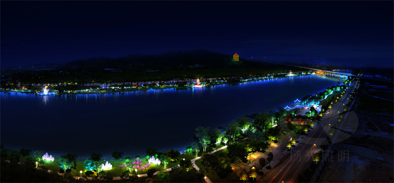河岸夜景燈光設(shè)計(jì)鳥(niǎo)瞰圖